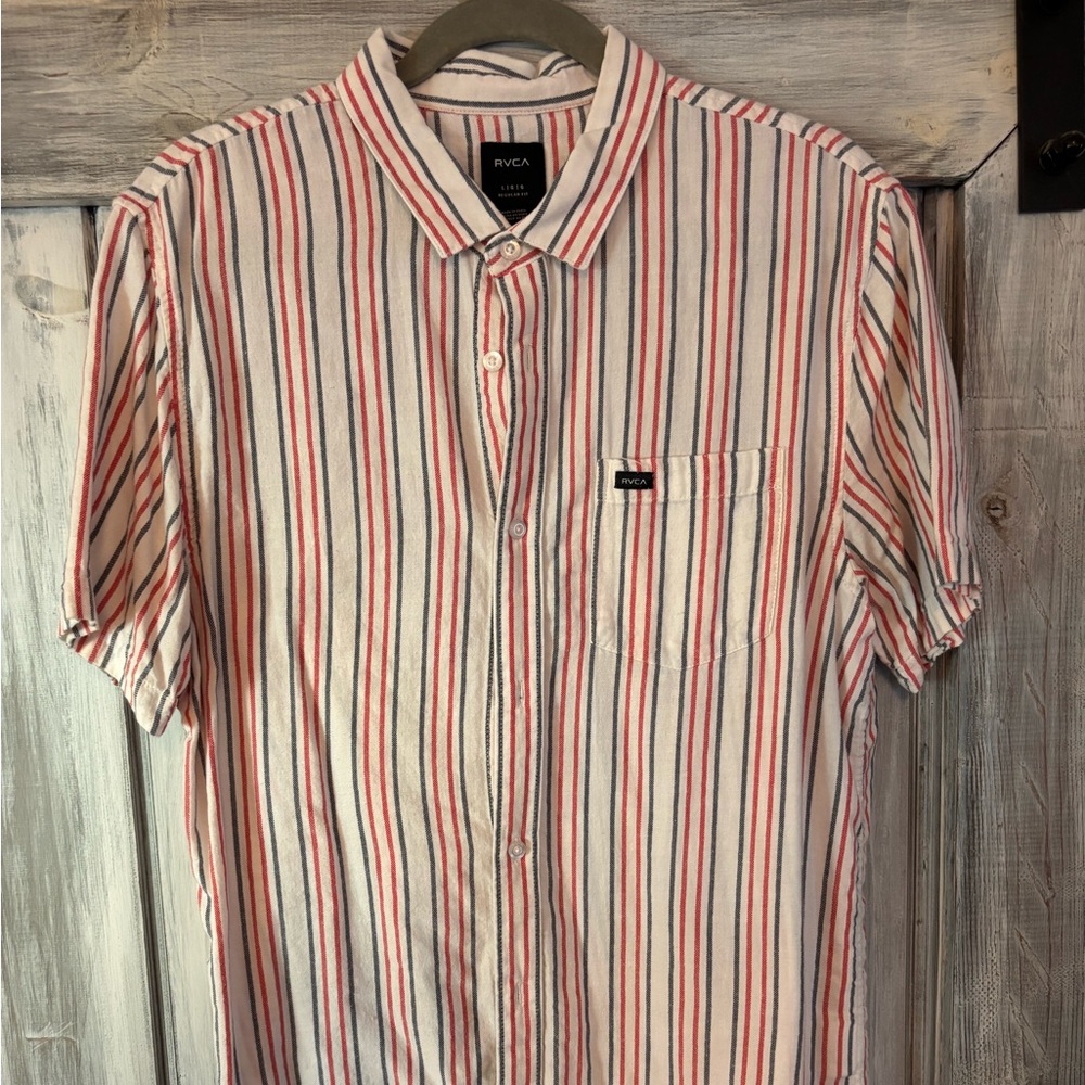 RVCA Men's Casual Striped Shirt - Red, Blue, White